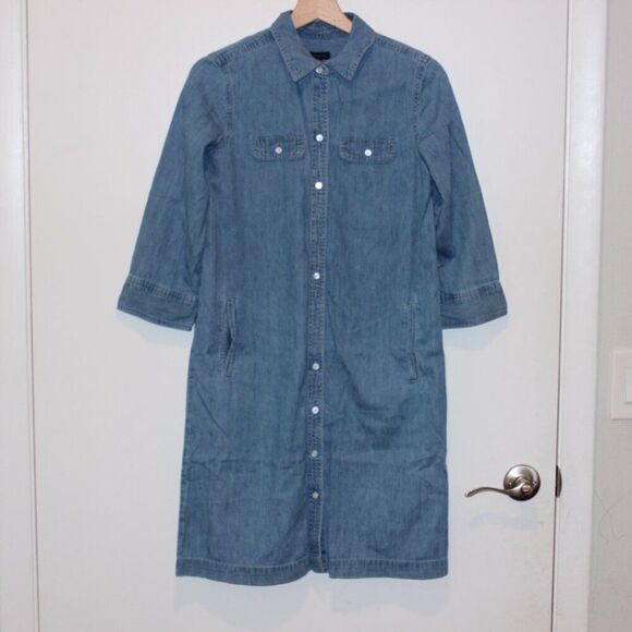 Talbots Blue 100% Cotton Blend Button Down Denim Shirt Dress Women's Size 4 - Picture 6 of 12